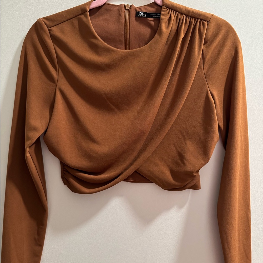 Elegant crop Brown Long Sleeve Women's Top